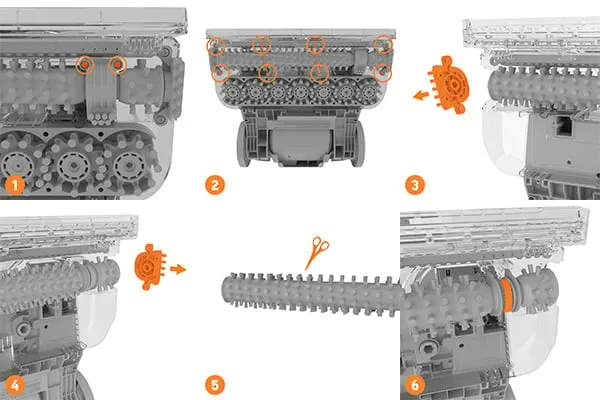 Graphic showing how to remove and clean the Vax Platinum Power Max's brushbar